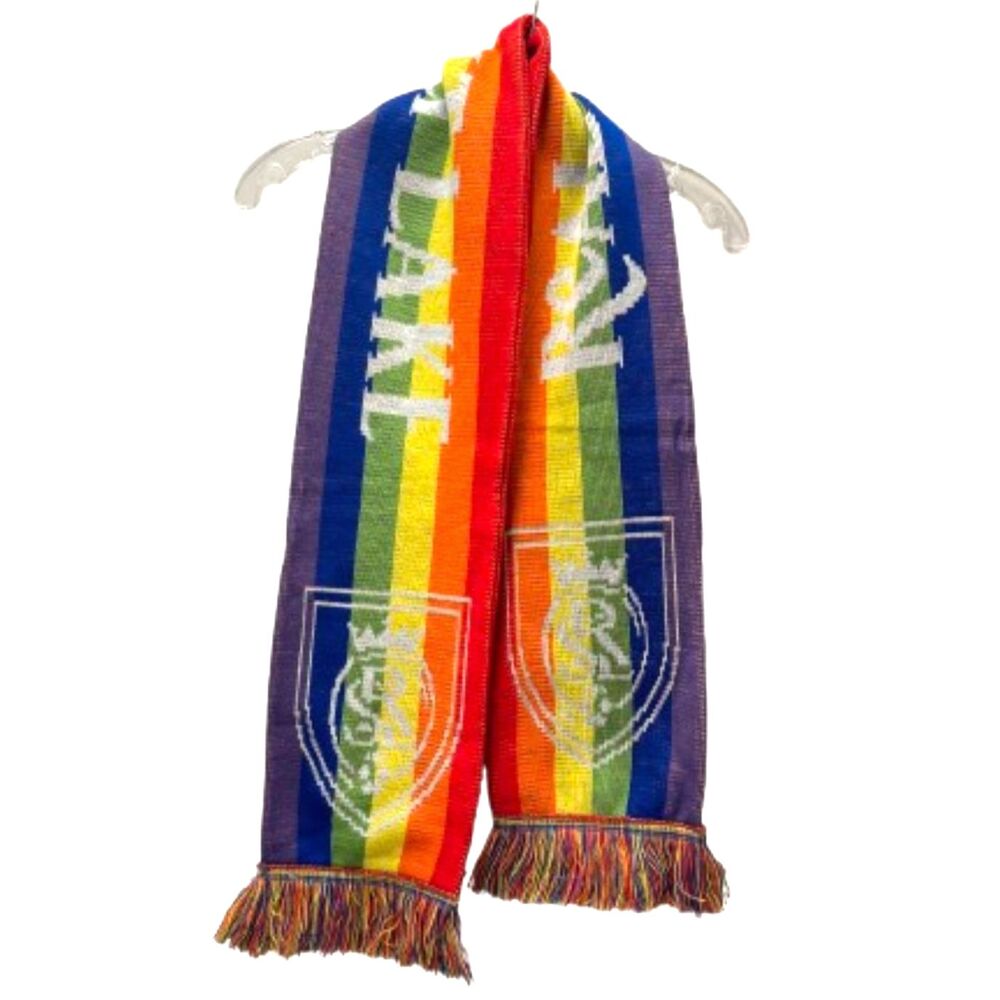 Official Ruffneck Salt Lake Real Soccer Team Pride Scarf Rainbow Knit Fringe MLS